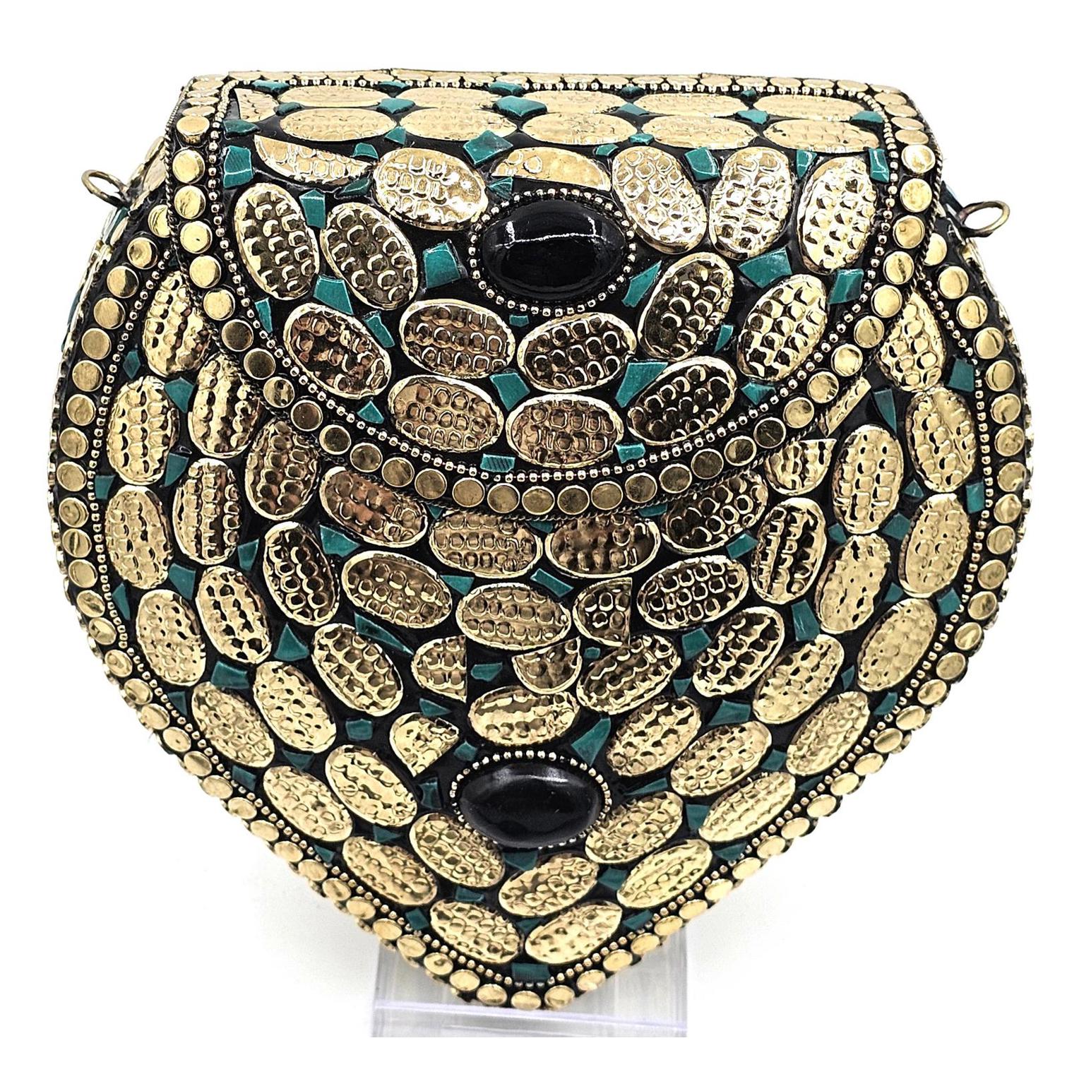 Ramla Glamorous Gold-Tone Studded Heart-Shaped Clutch Purse